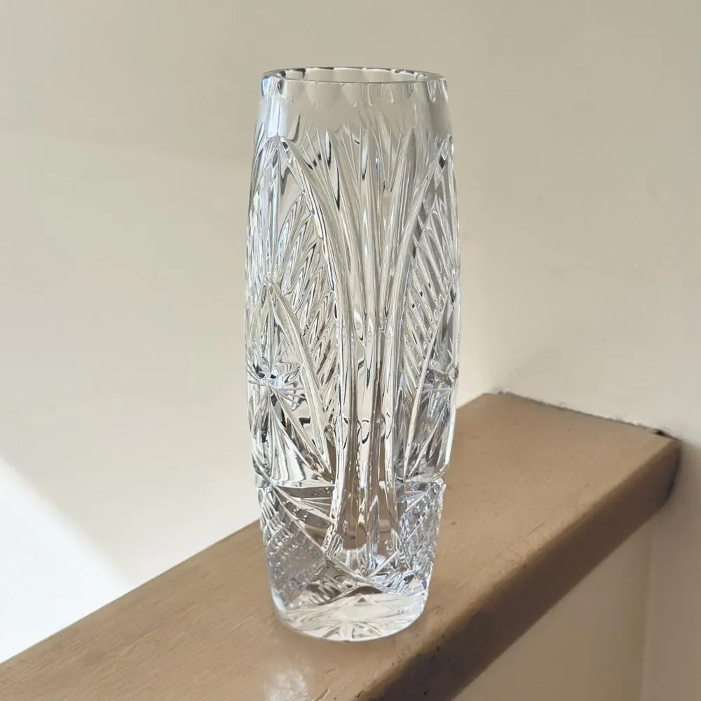 Vintage Hand-Cut Lead Crystal Vase - Bohemian Pinwheel & Starburst Pattern